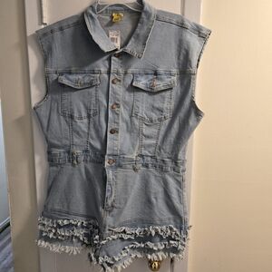 Sexy Sleevless Light Blue Denim Romper Size 2XL OR 3XL